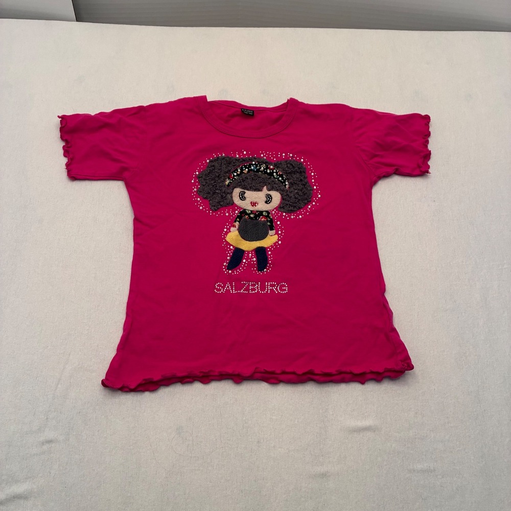Pink Salzburg Girl Graphic Tee Rhinestone Lettuce Trim Size 140 9-11 Years